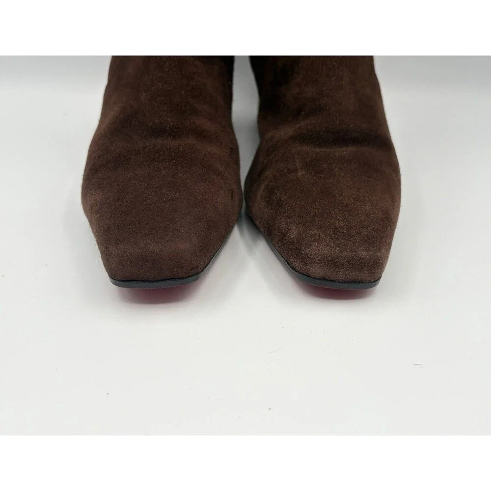 Christian Louboutin Brown Suede Knee High Boots Sheepskin Accent Size EU 36.5